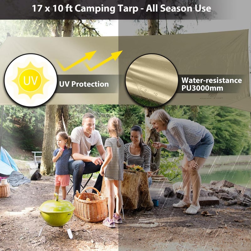 GEERTOP Portable Backpacking Tent Tarp 17 x 10 ft Large Hammock Rain Fly Tarp Shelter Camp Awning for Outdoor Travelling - No Includes Poles - Image 2